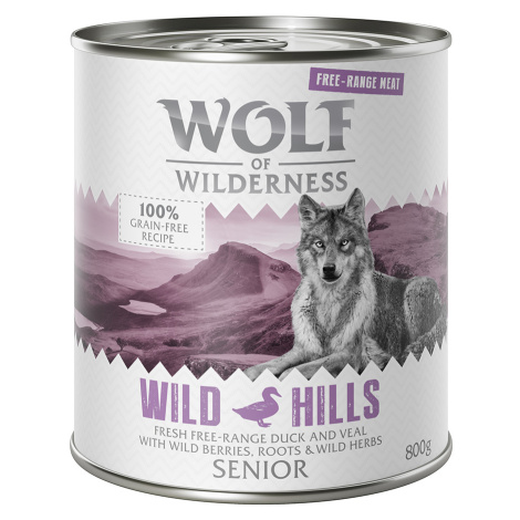 6 x 400 g / 800 g Wolf of Wilderness "Free-Range Meat" za zkušební cenu - SENIOR Wild Hills - ka