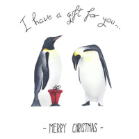 Ilustrace Watercolor Christmas card with penguins, valentad, (30 x 40 cm)
