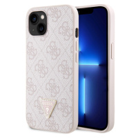 Guess PU 4G Strass Triangle Metal Logo kryt iPhone 15 růžový