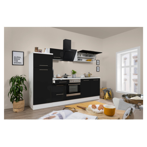 Respekta Kuchyně Amanda černá/bílá 270 cm - trouba+skloker.d./digestoř/lednice