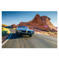 Ilustrace couple driving together in cool vintage, rez-art, 40 × 26.7 cm