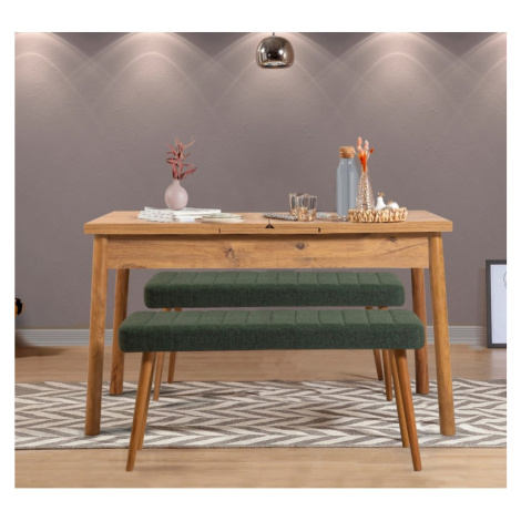 Jídelní set s rozkládacím stolem a lavicí (3 kusy) Santiago 1070 - Atlantic Pine, Green