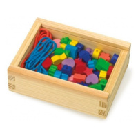 Mix barevných korálků v dřevěné krabičce Montessori