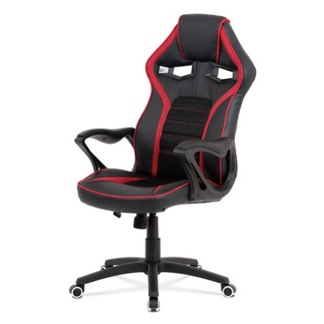 Kancelářská židle, potah černá ekokůže, černá a červená látka MESH, černý plasto Autronic