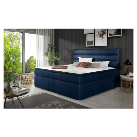 Elegantní box spring postel Barone 180x200, modrá