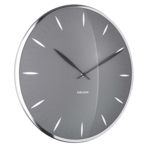 Šedé skleněné nástěnné hodiny Karlsson Leaf, ø 40 cm