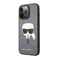 Pouzdro Karl Lagerfeld PU Saffiano Karl Head iPhone 13 Pro Silver