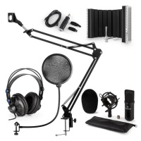 Auna CM001B mikrofonní sada V5 sluchátka, kondenzátorový mikrofon, panel, mikrofonní rameno, pop