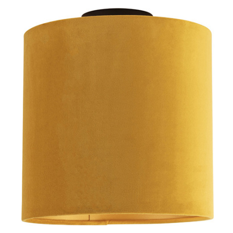 Stropní lampa s velurovým odstínem okrová se zlatem 25 cm - černá Combi QAZQA