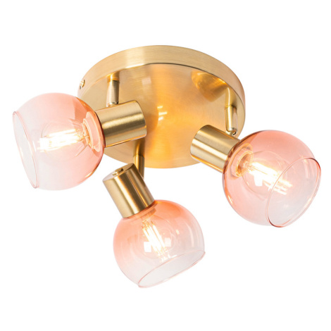 Art Deco stropní bodové svítidlo zlaté s růžovým sklem 3-světlo - Vidro QAZQA