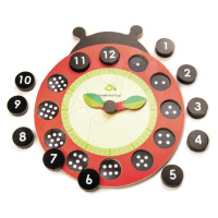 Dřevěné magnetické hodiny s beruškou Ladybug Teaching Clock Tender Leaf Toys závěsné s 12 tečkov