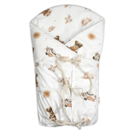 Baby Nellys Klasická retro zavinovačka LALLY šněrovací s výplní, Méďa pilot - béžový