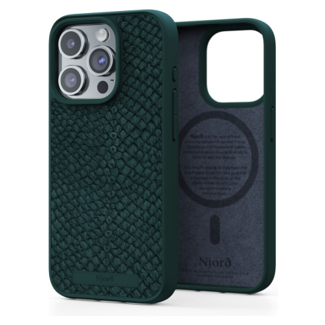 NJORD Salmon Leather Magsafe kryt iPhone 15 Pro zelený