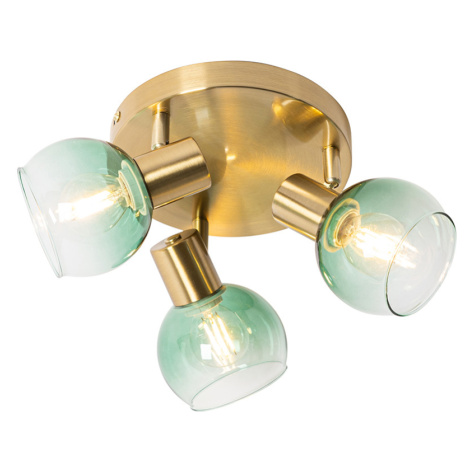 Stropní svítidlo ve stylu Art Deco zlaté se zeleným sklem 3 světla - Vidro QAZQA
