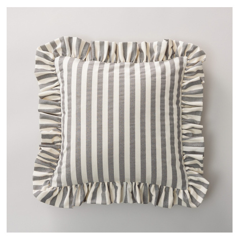 Dekoria Potah na polštář Paula s volánem, šedo - bílá - pruhy, 45 x 45 cm, Quadro, 136-12