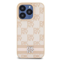 DKNY PU Leather Checkered Pattern and Stripe Zadní Kryt pro iPhone 13 Pro Max Pink