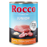 Rocco Junior 12 x 400 g - výhodné balení - drůbeží s kuřecími srdci a rýží