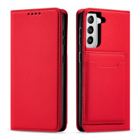 Magnet Card Case elegantní knížkové pouzdro s venkovní kapsou na Samsung Galaxy S22 PLUS 5G Red