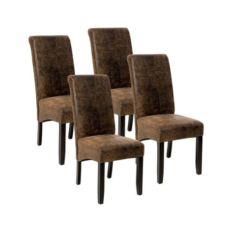 4× Jídelní židle ergonomické, masivní dřevo, vintage hnědá tectake