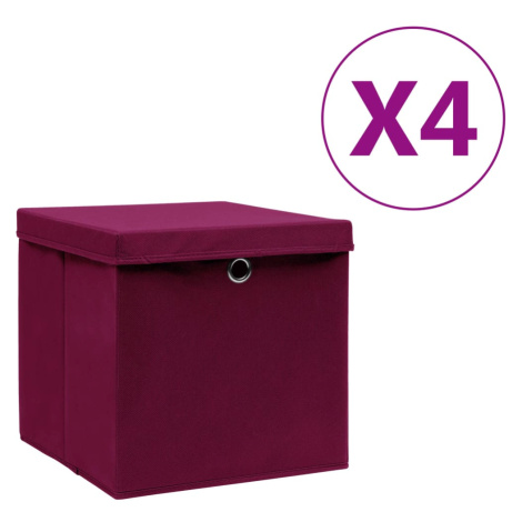 vidaXL Úložné boxy s víky 4 ks 28 x 28 x 28 cm tmavě červené