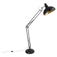 Průmyslová stojací lampa černá se zlatem nastavitelná - Hobby