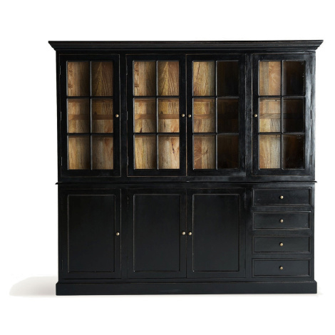 Estila Luxusní černá vintage čtyřdveřová vitrína Zena Noir se skříňkami a šuplíky ve spodní část