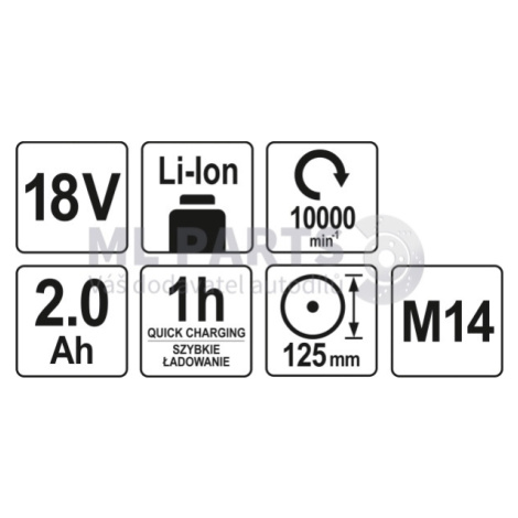 szlifierka kątowa 18V Li-Ion 125mm/akum.2.0AH Yato
