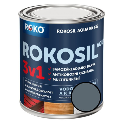 Barva samozákladující Rokosil Aqua 3v1 RK 612 1100 šedá střední, 0,6 l ROKOSPOL