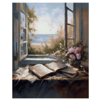 Obrazy na stěnu - Rozečtená kniha u okna Rozměr: 40x50 cm, Rámování: vypnuté plátno na rám