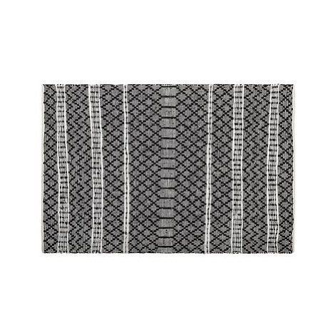 Kožený koberec 140 x 200 cm černý s béžovým FEHIMLI, 182337 BELIANI