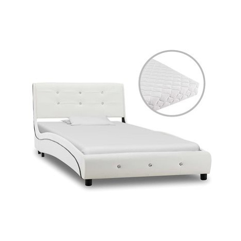 SHUMEE postel s matrací 90 × 200 cm, umělá kůže, bílá