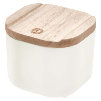 Bílý úložný box s víkem ze dřeva paulownia iDesign Eco, 9 x 9 cm