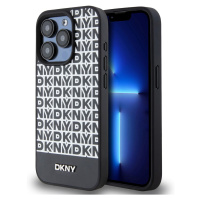 DKNY PU Leather Repeat Pattern Bottom Stripe kryt iPhone 15 Pro Max černý