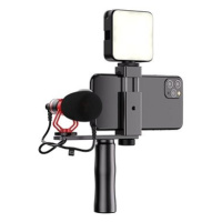 Apexel Video Rig s mikrofonem a LED světlem