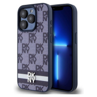 DKNY PU Leather Checkered Pattern and Stripe kryt iPhone 15 Pro modrý