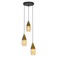 Moderní závěsná lampa zlatá s jantarovým sklem 3-light - Drop