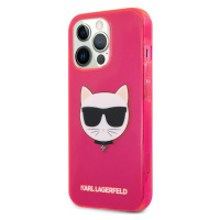 Pouzdro KARL LAGERFELD Apple iPhone 13 Pro - hlava Choupette - gumové - růžové