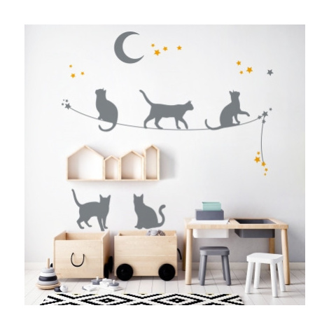 Yokodesign Nástěnná samolepka - stínové obrázky - kočky na laně barva kočky: šedá, barva doplňky
