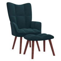 Relaxační křeslo se stoličkou modré samet , 328072