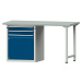 ANKE Dílenský stůl s rámovou konstrukcí, 2 zásuvky, 1 dveře, deska s potahem z ocelového plechu