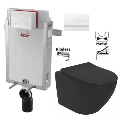 ALCADRAIN Renovmodul předstěnový instalační systém s bílým tlačítkem M1710 + WC REA CARLO MINI R
