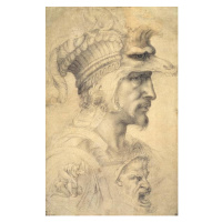 Obrazová reprodukce Ideal head of a warrior, Michelangelo (after) Buonarroti, 26.7 × 40 cm