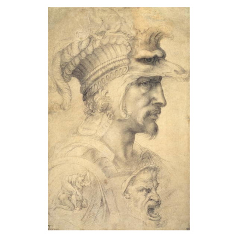 Michelangelo (after) Buonarroti - Obrazová reprodukce Ideal head of a warrior, (24.6 x 40 cm)