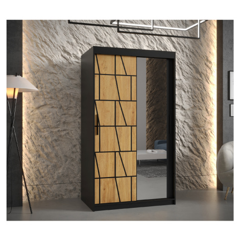 Šatní skříň Abi Lima 2 Barva korpusu: Černá, Rozměry: 100 cm, Dveře: Lima + zrcadlo
