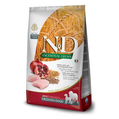 N&D Ancestral Grain Dog Adult Medium & Maxi Chicken & Pomegranate 12 kg Natural&Delicious