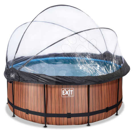 Bazén s krytem a pískovou filtrací Wood pool Exit Toys kruhový ocelová konstrukce 360*122 cm hně