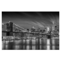 Plakát, Obraz - Melanie Viola - BROOKLYN BRIDGE Nightly Impressions Monochrome, 120 × 80 cm