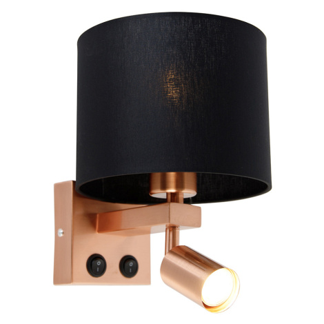 Nástěnná lampa měděná s lampičkou na čtení a stínidlem 18 cm černá - Brescia QAZQA