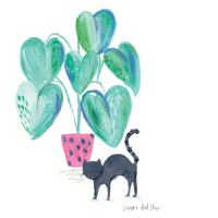 Ilustrace Black cat and plant, Laura Irwin, (30 x 40 cm)