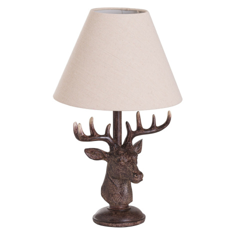 Estila Venkovská hnědá stolní lampa Cervato ve tvaru jelena s bledým textilním stínítkem 48cm